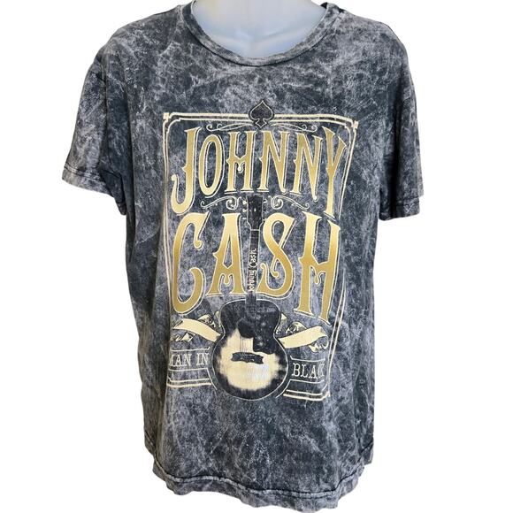 Johnny Cash T Shirt Medium Acid Wash Graphic Band Tee Man in Black Guitar Cotton - Picture 1 of 6